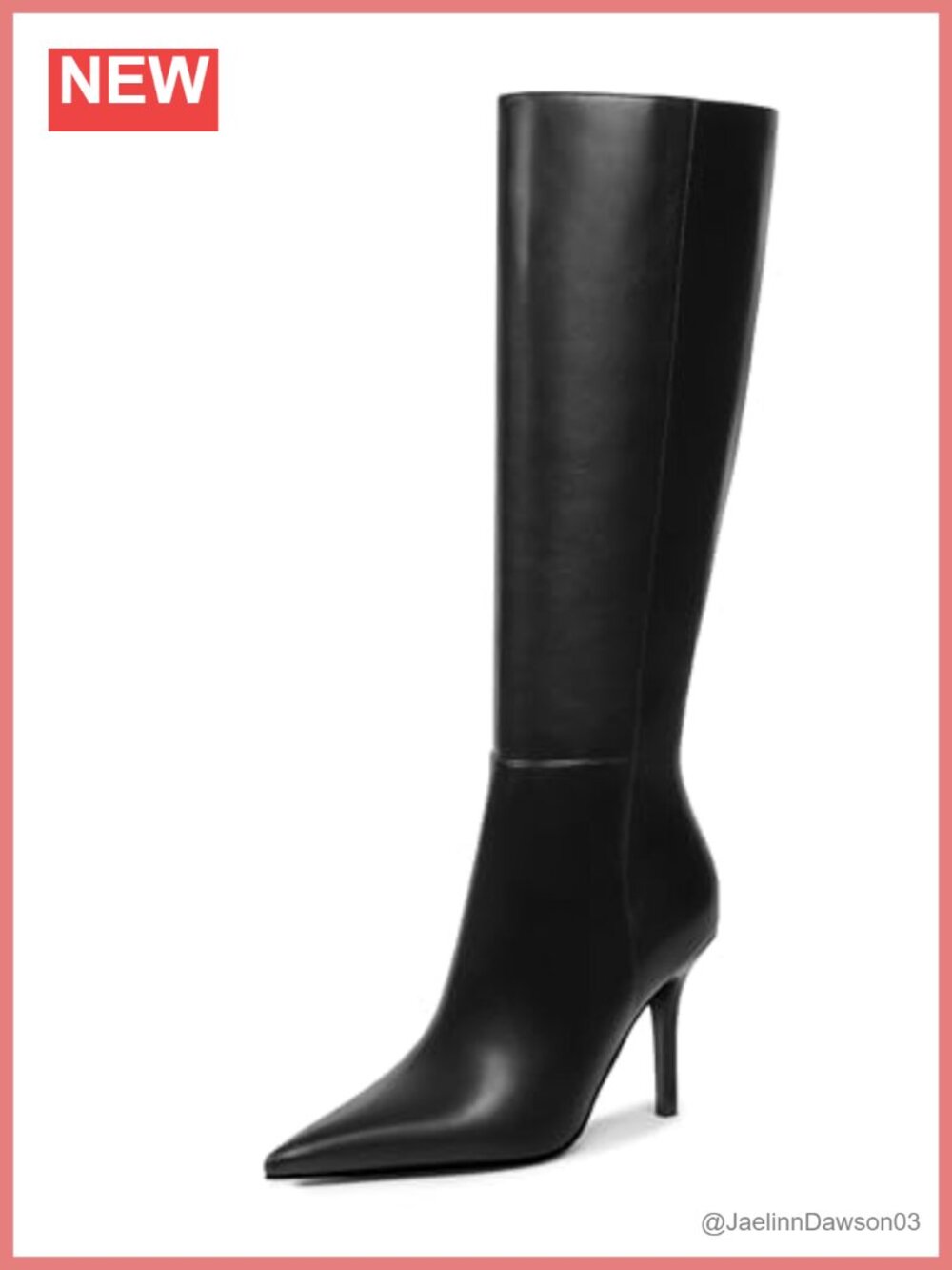 Knee High Boots Women Stiletto Heel Pointed Toe Side Zip Faux Leather